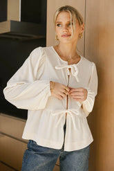 Lucie Peplum Tie Blouse in Cream - FINAL SALE