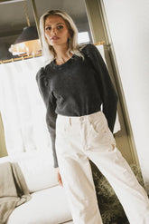 Kelcey Waffle Knit Top in Black - FINAL SALE