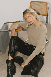 Kelcey Waffle Knit Top in Olive - FINAL SALE