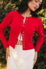 Julia Ribbed Cardigan In Red - Final Sale