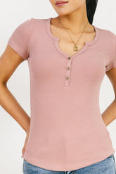 Serena Henley Top in Mauve - FINAL SALE