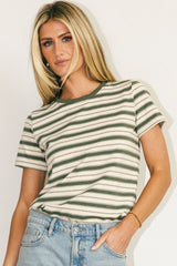 Kelly Striped Tee In Jade - Final Sale