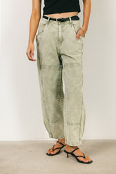 Angela Barrel Jeans in Olive - FINAL SALE