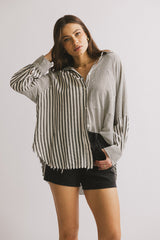 Gia Striped Button Up In Black