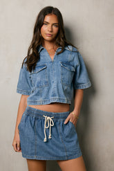 Farris Denim Collared Top in Light Wash - FINAL SALE