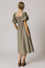 Janie Smocked Midi Dress In Olive - Final Sale