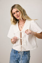 Ethan Tie Front Blouse in White - FINAL SALE