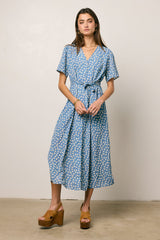 Malik Floral Midi Dress In Blue - Final Sale