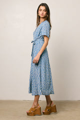 Malik Floral Midi Dress In Blue - Final Sale