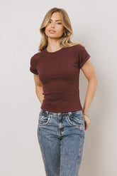Kammie Ribbed Basic Tee in Maroon - FINAL SALE