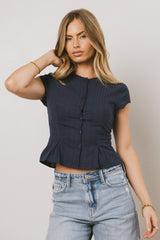 Rumi Button Front Blouse In Navy