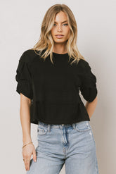 Wyatt Tiered Sleeve Top in Black - FINAL SALE