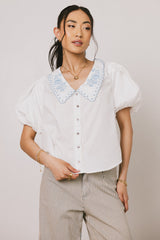 Lara Embroidered Blouse In Off White - Final Sale