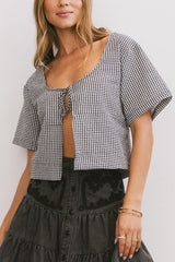 Ember Gingham Top In Black - Final Sale