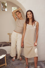 Joanna Contrast Midi Dress In Taupe - Final Sale