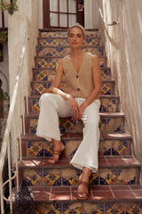 Jenna Striped Wide-Leg Pants In White - Final Sale
