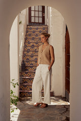 Jenna Striped Wide-Leg Pants In White - Final Sale