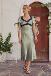 Amanda Lace Trim Maxi Dress in Sage - FINAL SALE