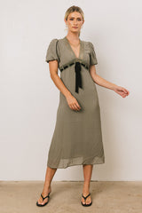 Selah Lace Trim Midi Dress In Sage - Final Sale