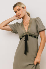 Selah Lace Trim Midi Dress In Sage - Final Sale