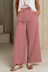 Ada Gingham Wide Leg Pants In Red - Final Sale