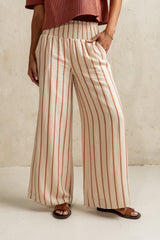 Emery Striped Wide-Leg Pants in Taupe - FINAL SALE