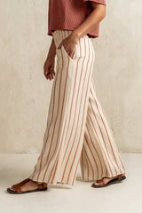 Emery Striped Wide-Leg Pants In Taupe - Final Sale