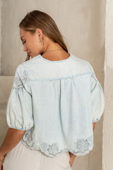 Lennon Floral Embroidered Blouse - Final Sale