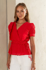 Holly Textured Blouse in Red - FINAL SALE