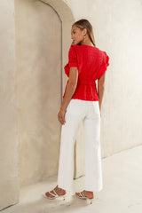 Holly Textured Blouse In Red - Final Sale