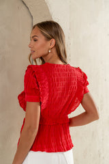 Holly Textured Blouse In Red - Final Sale
