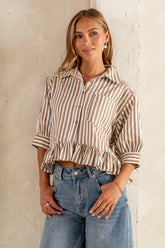 Avery Striped Blouse in Tan - FINAL SALE