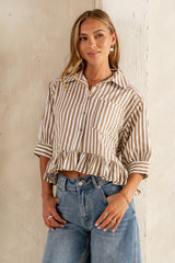 Avery Striped Blouse in Tan - FINAL SALE