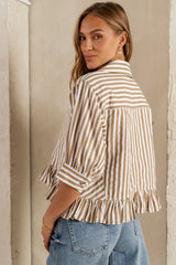 Avery Striped Blouse In Tan - Final Sale