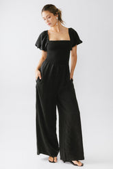 Piper Smocked Jumpsuit in Washed Black - FINAL SALE