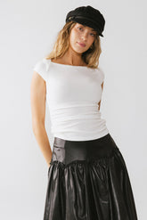 Leia Cap Sleeve Basic Top in Cream