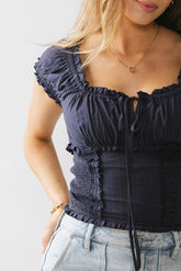 Taylor Ruffle Blouse in Navy - FINAL SALE