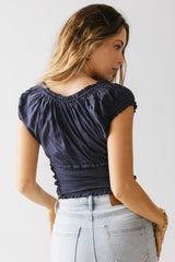 Taylor Ruffle Blouse In Navy - Final Sale