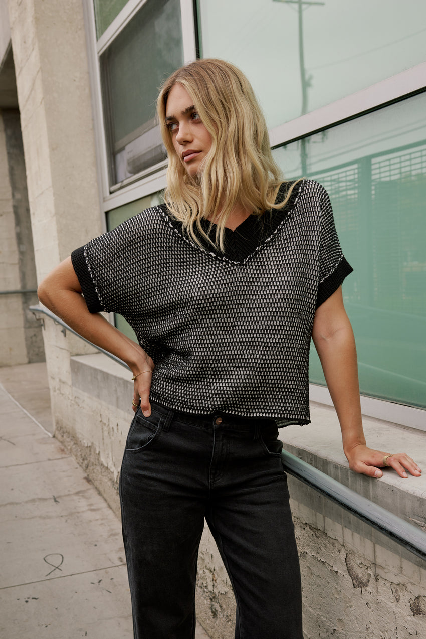 Saige Contrast Sweater in Black - FINAL SALE