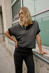 Saige Contrast Sweater in Black - FINAL SALE