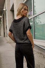 Saige Contrast Sweater In Black - Final Sale
