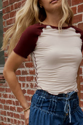 Serra Contrast Top in Burgundy - FINAL SALE