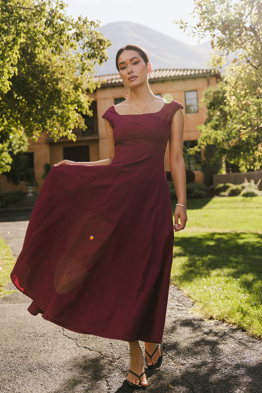 Colin Midi Dress in Burgundy - FINAL SALE