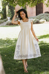 Lane Embroidered Midi Dress in Cream - FINAL SALE