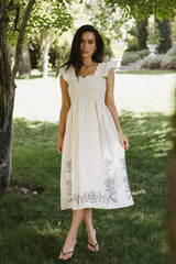 Lane Embroidered Midi Dress In Cream - Final Sale