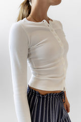 Mia Button Up Top In White