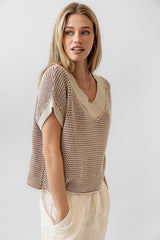 Saige Contrast Sweater in Oatmeal - FINAL SALE