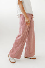Ada Gingham Wide Leg Pants In Red - Final Sale