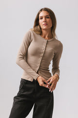 Mia Button Up Top in Taupe - FINAL SALE