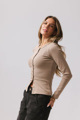 Mia Button Up Top In Taupe - Final Sale
